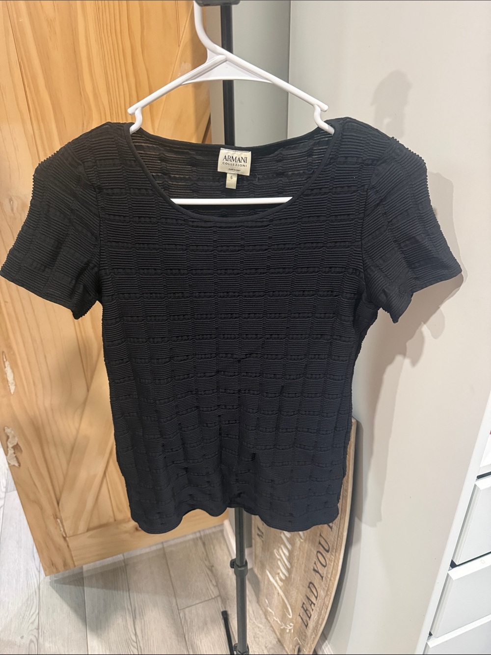 Armani Collezioni Black Short-Sleeve Textured Knit Tee